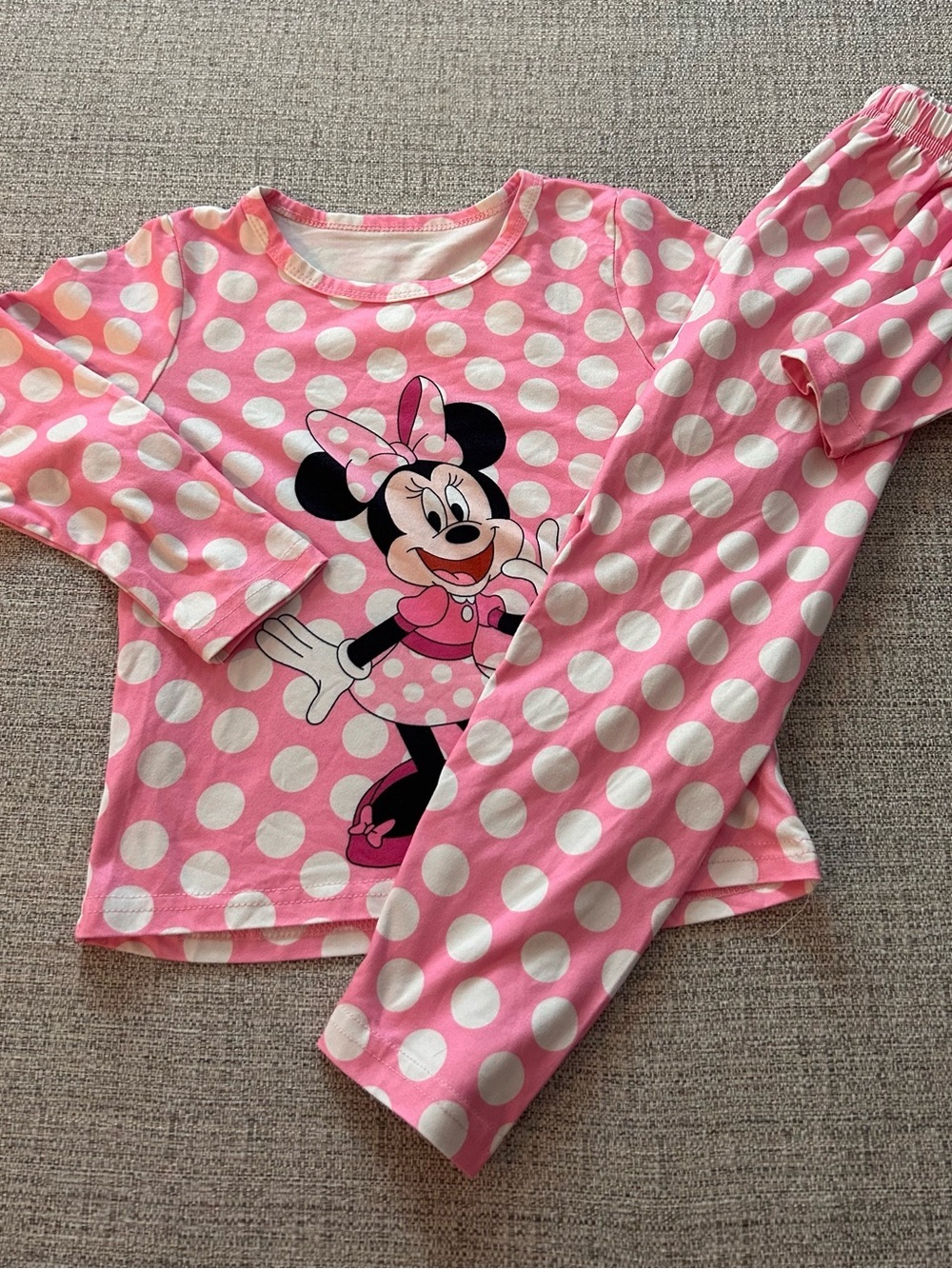 Pink and White Polka Dot Minnie Mouse Pajama Set. Size 4/5